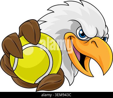 Glatze Eagle Falcon Hawk Tennis Ball Sport Maskottchen Stock Vektor