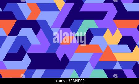 Auffälliger isometrischer Hintergrund mit lebendigen geometrischen 3D-Blöcken in Rot-, Orange- und Gelbtönen, die eine starke, moderne Optik im Retro-Stil bieten, ideal für Poster und digitale Layouts Stockfoto