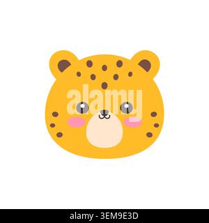 Nette Kawaii Leopard Gesicht Flache Vektor-Illustration Stock Vektor