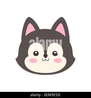 Nette Kawaii Husky Wolf Gesicht flache Vektor-Illustration auf weißem Hintergrund Stock Vektor
