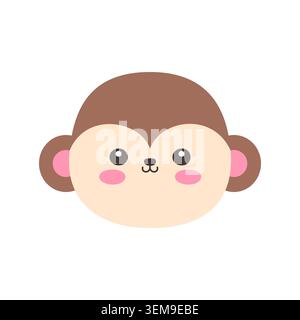 Nette Kawaii Affengesicht flache Vektor-Illustration auf weißem Hintergrund Stock Vektor