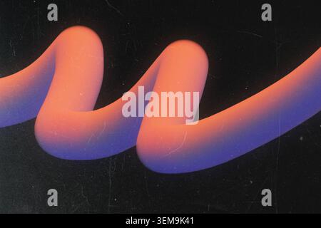 Abstrakte 3D-Verlaufsröhre in Orange und Lila auf dunklem texturiertem Hintergrund Stockfoto