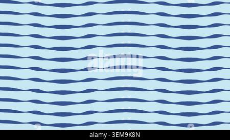 Fließende dunkelblaue Wellen mit winzigen weißen Vogelformen auf weichem blauem Hintergrund schaffen ein ruhiges, luftiges und entspannendes abstraktes Muster, ideal für naturinspirierte Designs Stockfoto