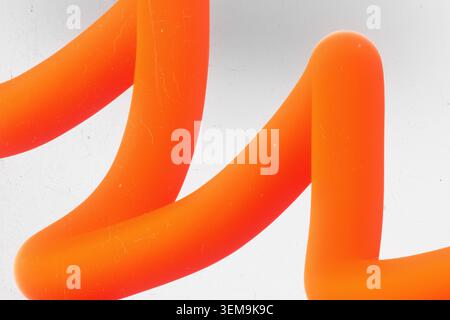 Abstrakte organische 3D-Fluidform mit orangefarbenem Farbverlauf auf strukturiertem Hintergrund Stockfoto
