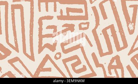 Ein Boho-Stammessymbol-Muster mit handgezeichneten primitiven Formen und erdigem Kontrast. Ideal für ethnische Textilien, rustikale Einrichtung, Bohemian Branding und künstlerische Hintergründe Stockfoto