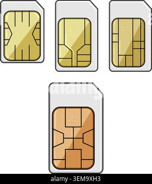 SIM-Karten in verschiedenen Größen für die mobile Kommunikationstechnologie Stock Vektor