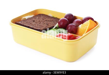 Lunchbox mit leckeren Speisen isoliert auf weiß Stockfoto