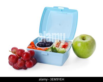 Lunchbox mit leckeren Speisen isoliert auf weiß Stockfoto