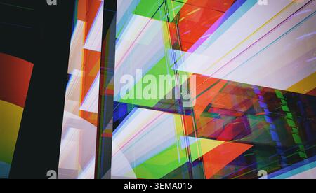 Abstraktes 3D-Rendern von bunten Glashintergründen mit Glitch- und Rauscheffekten Stockfoto