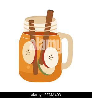 Glasbecher mit Apfelwein, Glühwein und Zimtstangen Stock Vektor