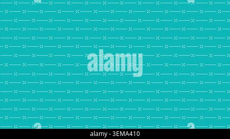 Ein türkisfarbener Hintergrund mit weißen Streifen und kleinen X-Symbolen. Ein klares und modernes minimalistisches Muster, das sich für Poster, Einladungen und digitale Projekte eignet Stockfoto