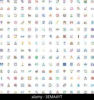 Vielfältige Sammlung flacher, farbenfroher Vektorsymbole Stock Vektor
