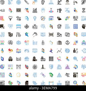 Vielfältige Sammlung von Piktogrammen, die verschiedene Themen illustrieren Stock Vektor