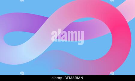 Abstrakter Hintergrund mit verflochtenen Farbbändern in Lila, Blau und Rosa auf pastellfarbenem Boden. Perfekt für kreative Projekte, digitale Visualisierungen und moderne Designkonzepte Stockfoto