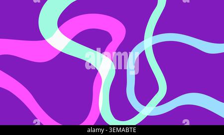 Abstrakter Hintergrund mit sich kreuzenden Neonlinien in Blau-, Rosa- und Minttönen auf lila Basis. Stylischer und dynamischer Look Stockfoto