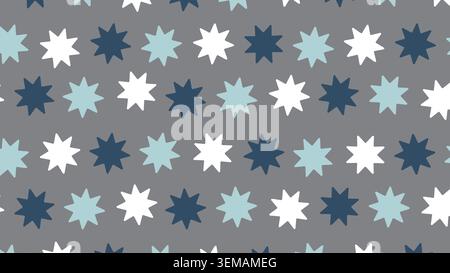 Nahtloses Dreiecksmuster mit blauen, grauen und weißen Formen auf weichem blauem Hintergrund. Ideal für moderne Textilien und digitales Design Stockfoto