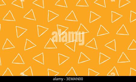 Nahtloser orangefarbener Hintergrund mit weißen handgezeichneten Dreieckskritzeleien, verspieltem geometrischem Muster für Stoff, Verpackung und digitale Texturen Stockfoto