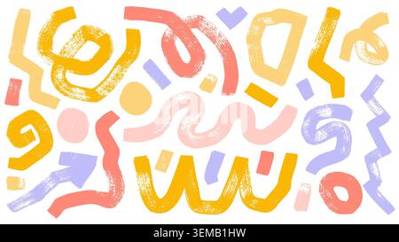 Fröhlicher, handgemalter abstrakter Hintergrund mit Pinseltexturen in Pastellrosa, Gelb und Lavendeltönen. Perfekt für künstlerische, dekorative und kreative Designprojekte Stockfoto