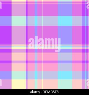 Textiltartan mit Faltenmuster, Hintergrundstruktur auf Rollen. Nahtloses Vektor-Check-Gewebe in hellen und lila Farbpalette. Stock Vektor