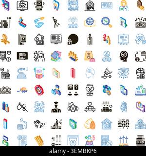 Vielfältige Sammlung isometrischer Symbole, die verschiedene Konzepte veranschaulichen Stock Vektor