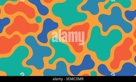 Auffälliges abstraktes Blob-Muster in Orange, Petrol, Blau und Gelb, perfekt für trendige digitale Kunst, Tapeten und stilvolle Textildesigns Stock Vektor