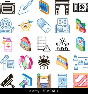 Sammlung verschiedener isometrischer, handgezeichneter Symbole Stock Vektor