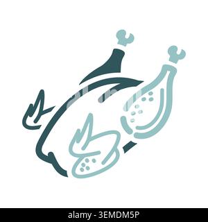 Minimalistisches flaches Vektor-Symbol für ein ganzes geröstetes Huhn oder eine Ente, geeignet für Thanksgiving-Rezepte oder Feiertagsmenüs. Stock Vektor