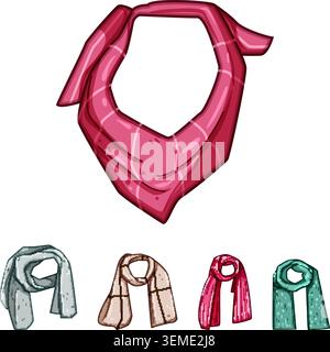 Halstuch und Winterschals Kollektion mit Accessoires Stock Vektor