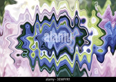 Abstrakte blau grün rosa fluide Marmor Swirl Textur von Hortensie Blume mit fließenden Wellenmustern Hintergrund für Tapetenposter oder grafisches Design Stockfoto