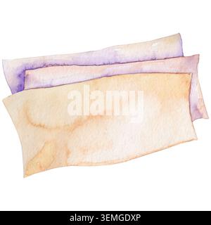 Drei Aquarellblätter mit Schreibwaren Stockfoto