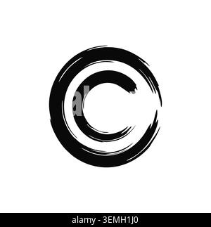 Modernes abstraktes Emblem mit schwarzen strukturierten runden Zen-Pinselstrichen. Stock Vektor