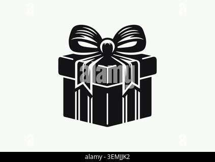 Schwarz-weiße Zeichnung der Geschenkbox. Verpacktes Überraschungspaket für weihnachten oder Geburtstagsfeier. Geschenkverpackung. Party und Feier. Geschenkbox Stock Vektor
