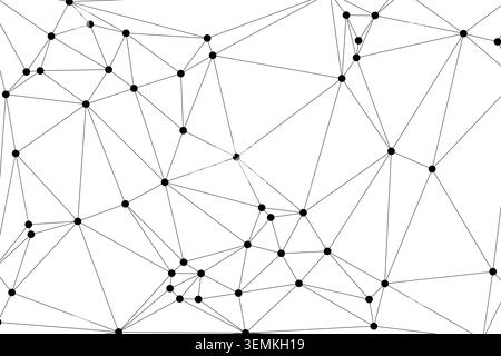 Komplexer abstrakter Hintergrund mit dichtem Netzwerk von verbundenen Punkten und Linien. Geometrisches digitales Muster, das Daten oder Kommunikation darstellt. Scien Stock Vektor