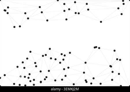 Geometrisches Netzwerk auf weißem Hintergrund mit schwarzen Punkten und Linien, die ein modernes abstraktes Muster und technologische Verbindungspunkte schaffen, minimalistisches d Stock Vektor