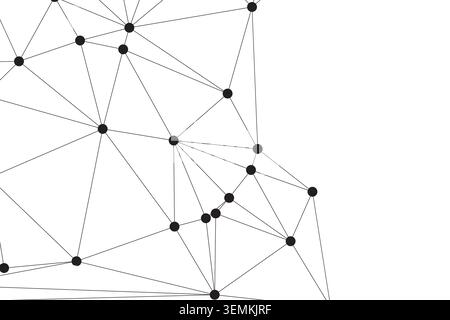 Geometrisches abstraktes Netzwerkmuster mit verbundenen schwarzen Punkten und Linien. Digitales Konzept, Wissenschaft, Technologie, Kommunikation, moderner Hintergrund Stock Vektor