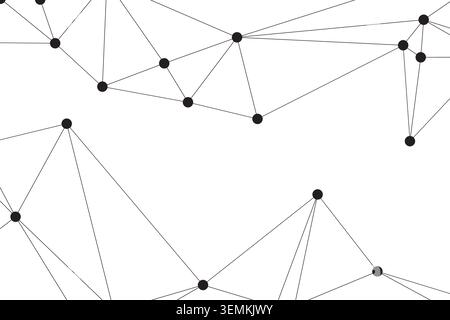 Minimalistisches abstraktes Bild präsentiert ein dünnes Netzwerk aus schwarzen Punkten und Linien auf reinweißem Hintergrund und vermittelt grundlegende Konzepte der Konnektivität Stock Vektor