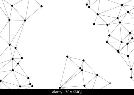 Abstrakter weißer Hintergrund mit einem dynamischen Netzwerk aus schwarzen Linien und Punkten, die unterschiedliche Gruppen bilden und verschiedene digitale Verbindungen darstellen Stock Vektor