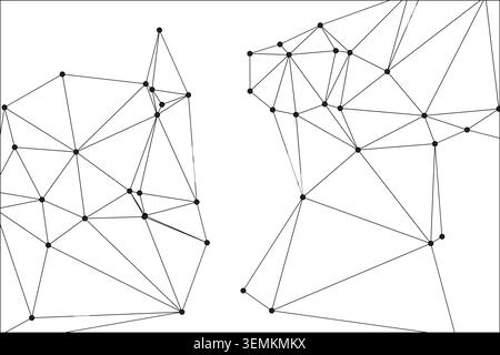 Abstrakte geometrische Kunst, zwei unabhängige Netzwerke, miteinander verbundene Punkte, dreieckiges Netz, minimalistisches modernes Design, digitale grafische Darstellung, Forts Stock Vektor