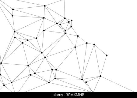 Geometrischer schwarz-weißer Hintergrund. Verbundene Punkte und Linien bilden eine dynamische Netzwerkstruktur. Modernes abstraktes Design. Technologie und Datenvisualisierung Stock Vektor