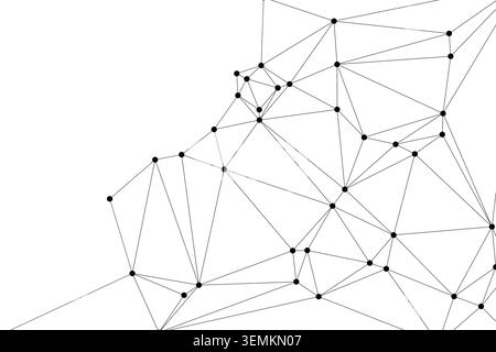 Abstrakter schwarz-weißer Hintergrund. Verbundene Linien und Punkte veranschaulichen das Technologienetzwerk. Dynamisches geometrisches Muster. Modernes visuelles Design für digitale Konz Stock Vektor