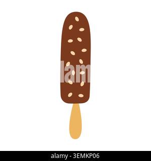 Schokoladeneis mit Nüssen. Flacher handgezeichneter Style. Dessertdesign. Vektorillustration auf weißem Hintergrund. Stock Vektor