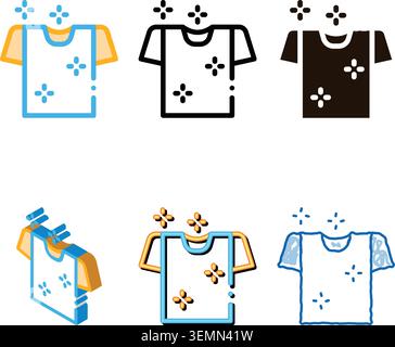 Typen Wäscheservice gewaschen T-Shirt Vektorlinie Symbol Stock Vektor