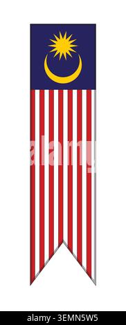 Malaysia vertikale Fahne Banner mit Sichel und Stern isoliert auf weißem Hintergrund. Jalur Gemilang Nationalflagge für den Unabhängigkeitstag. Stock Vektor