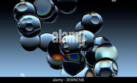 Transparente, glänzende Kugeln mit verlaufendem Hintergrund (schwarz bis hellblau) Stockfoto