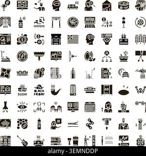 Vielfältige Piktogrammsammlung, die verschiedene Geschäfts- und Lifestyle-Konzepte veranschaulicht Stock Vektor