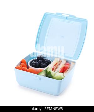 Lunchbox mit leckeren Speisen isoliert auf weiß Stockfoto