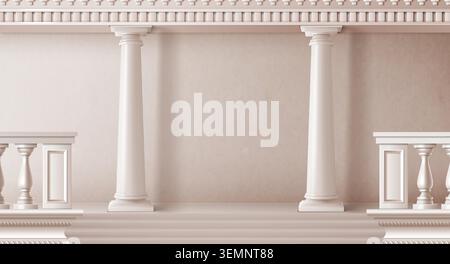 Antike griechische oder römische Bögen mit Marmorsäulen, Hintergrund im klassischen Säulendesign. Realistische Vektor-Illustration der griechischen Tempelarchitektur mit Steinkolonnade, Treppe und Balustrade Stock Vektor