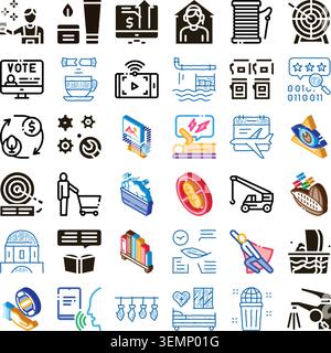Große Sammlung verschiedener Symbole, die verschiedene Konzepte veranschaulichen Stock Vektor
