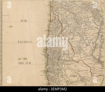 Antike Peru Chile Karte in spanischer Sprache. südamerika alte Kartographie Stockfoto