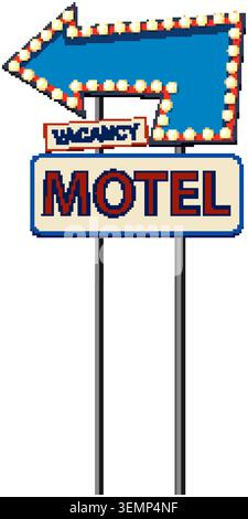 Vintage-Motelschild mit einem hellen, freien Pfeil in kräftigen Farben und nostalgischem Design. Stock Vektor